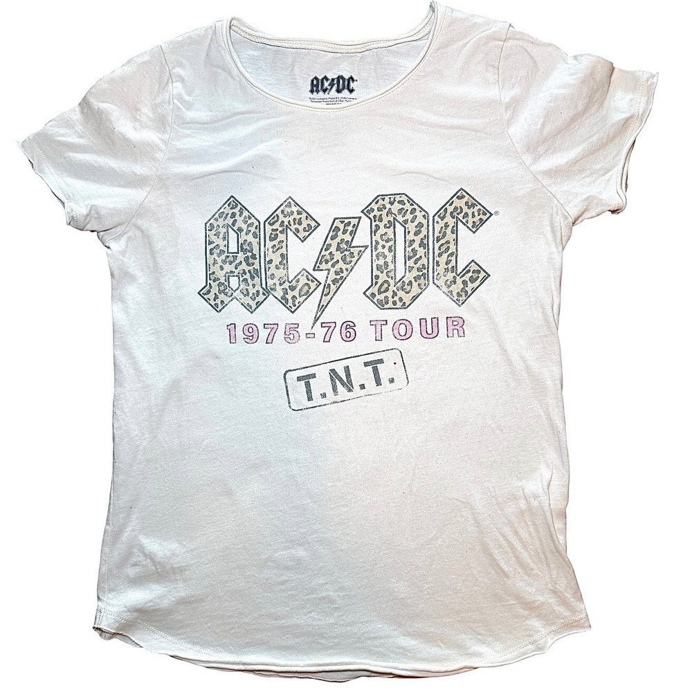 ACDC T.N.T. 1975-76 Tour Graphic T-Shirt Leopard Print White Mens Medium - Picture 3 of 9